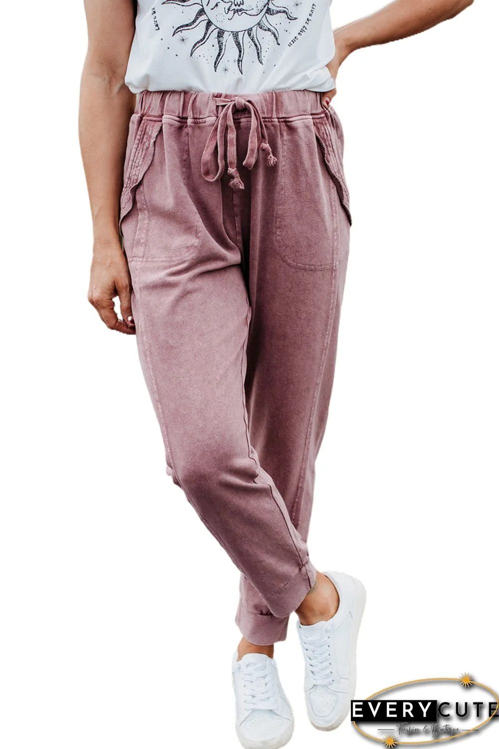 Drawstring Mineral Wash Joggers with Pockets