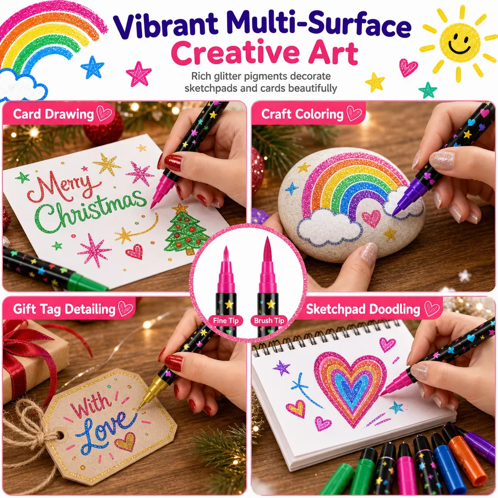 Multicolour decorative craft projects made with dual-tip markers