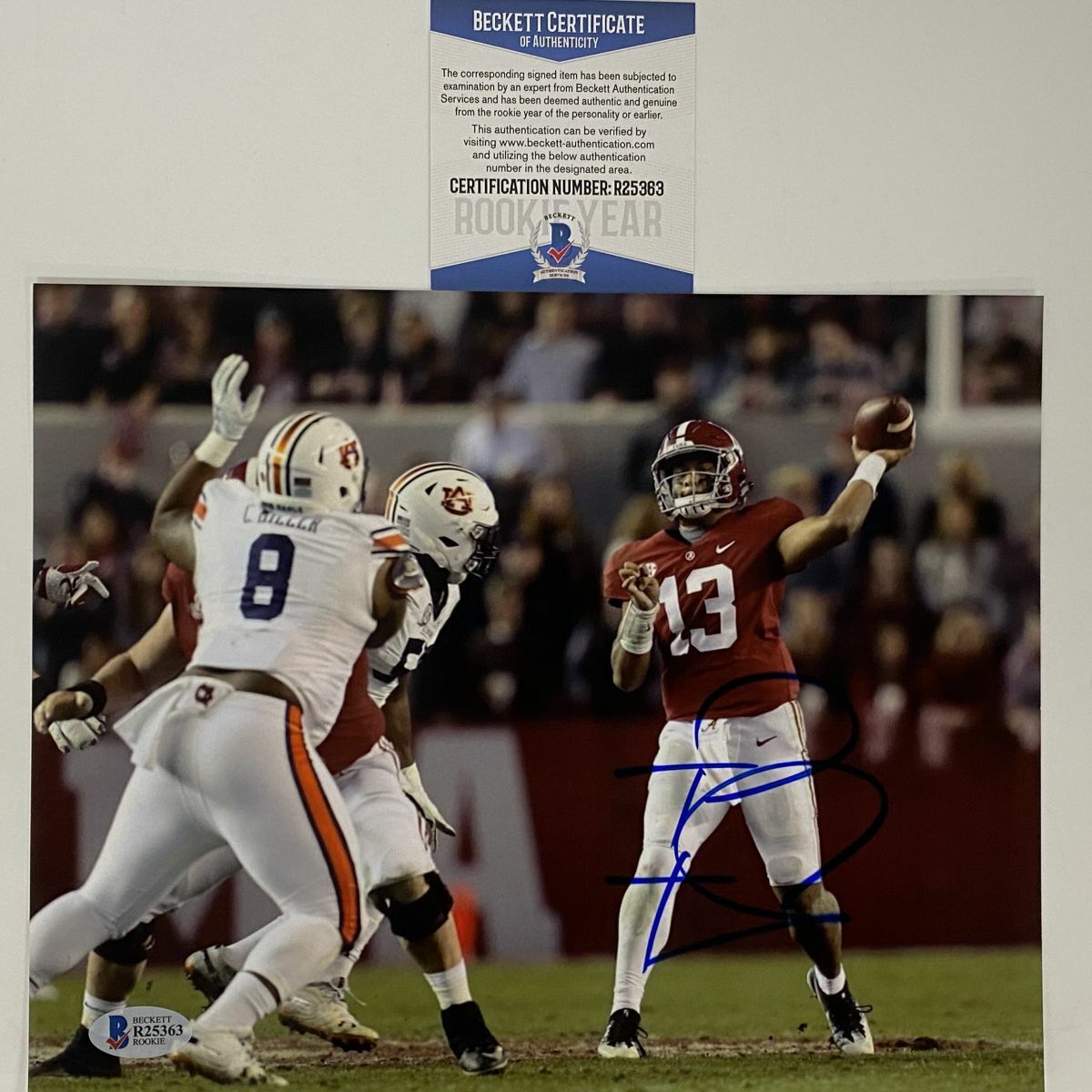 Autographed/Signed TUA TAGOVAILOA Alabama Crimson Tide 8x10 Photo Poster painting Beckett COA #6