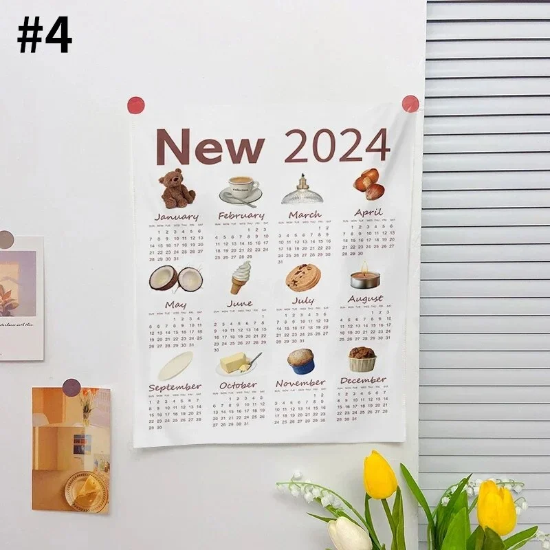 Athvotar Hanging Cloth Wall Calendar Small Tapestry Cartoon Calendar Tapestries Bedroom Background Fabric Decorations 2024 달력 태피스트리