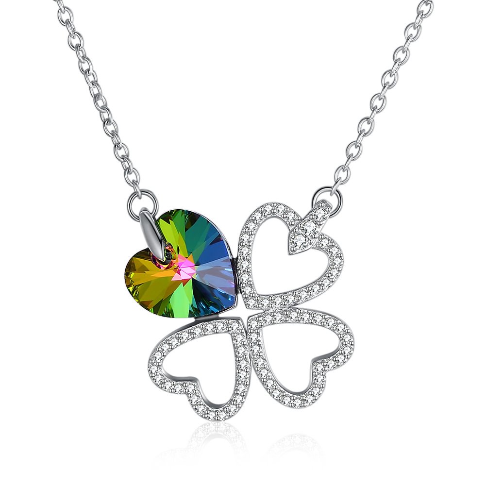 Austrian Crystal Necklace Women's Friendship  Four Leaf Clover Necklace