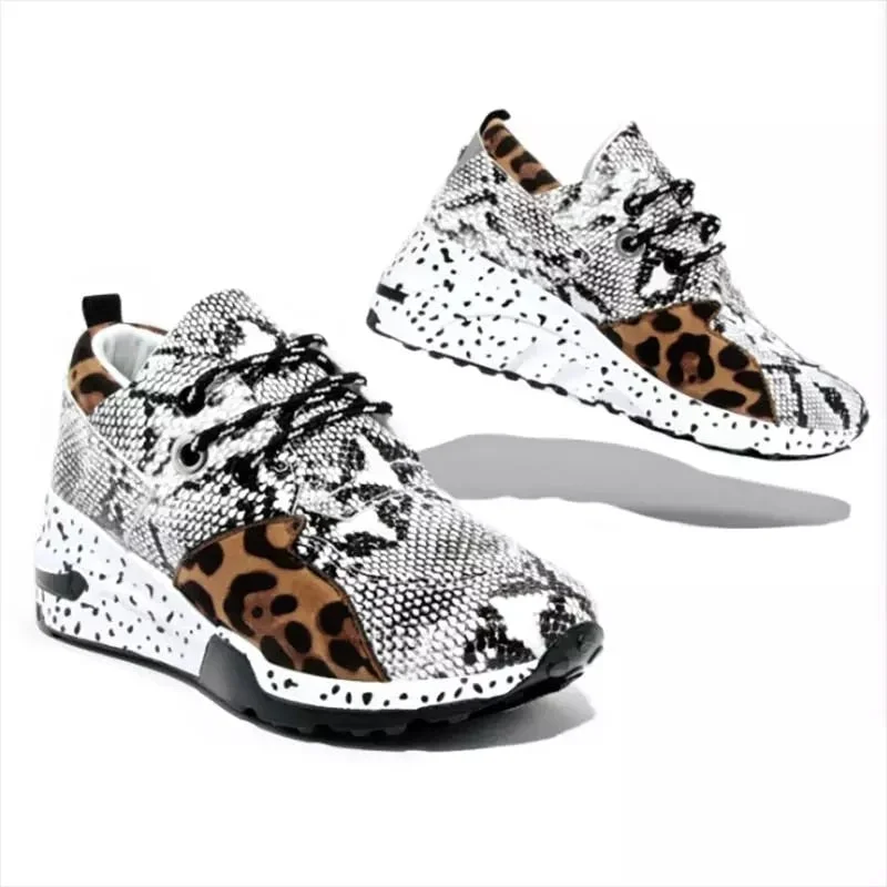 Women's Sneakers Platform Casual Shoes Women Vulcanize Shoes Leopard Ladies Running Shoes Sport Silver Lace-Up Female Sneakers