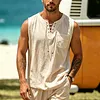 Men's Retro Vacation Cotton Linen Sleeveless Lace-Up Tank Top by Inlyline