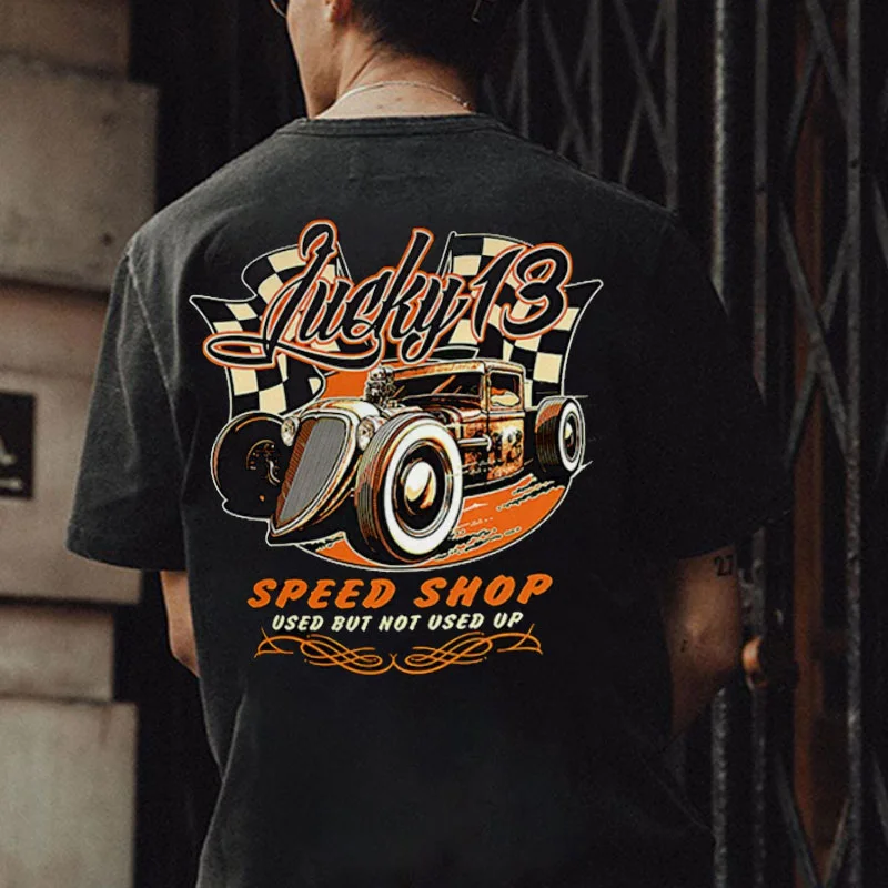 LUCKY 13 SPEED SHOP Classic Car Print Men's T-shirt