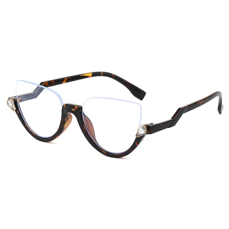 Unisex Vintage Half Frame Cat Eye Diamond Sunglasses