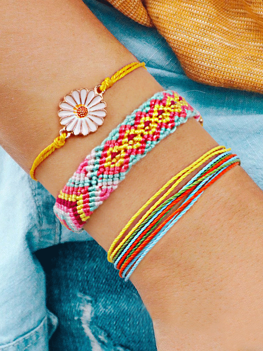 3Pcs Sunflower Beads Braided Bracelet