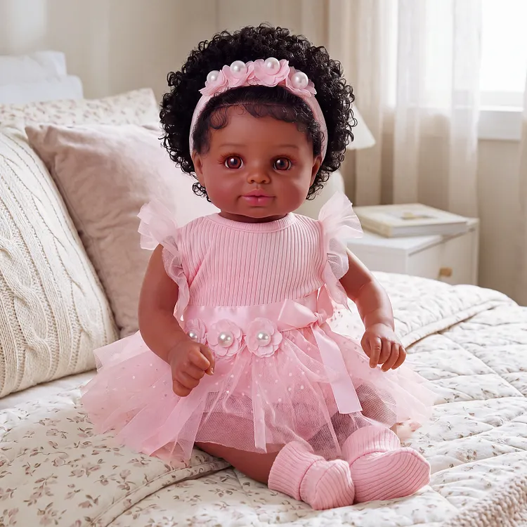 Babeside Princess Jaden 17" Realistic African American Baby Doll Girl in Pink Tulle Party Dress