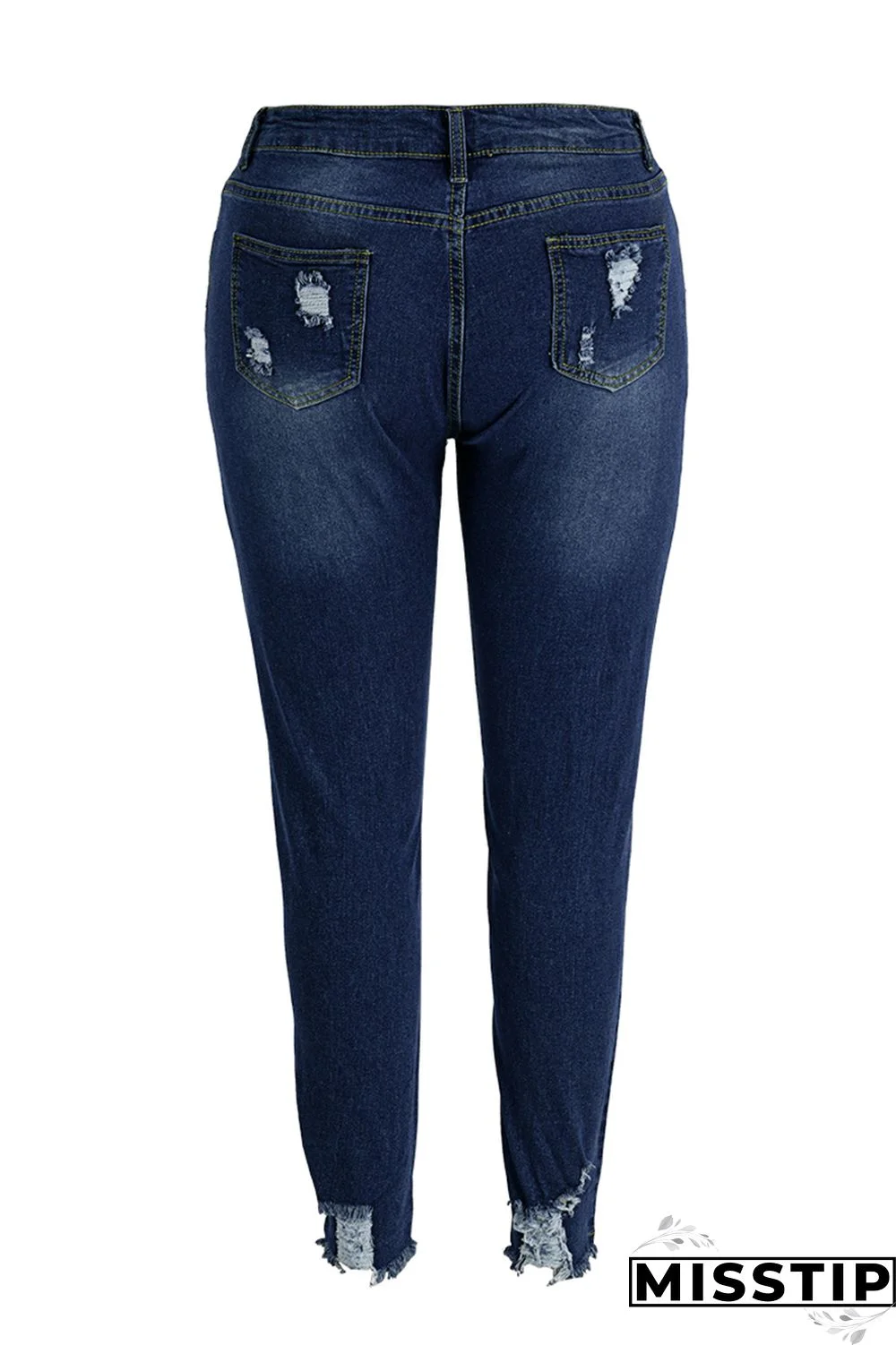 Black Fashion Casual Solid Ripped Plus Size Jeans