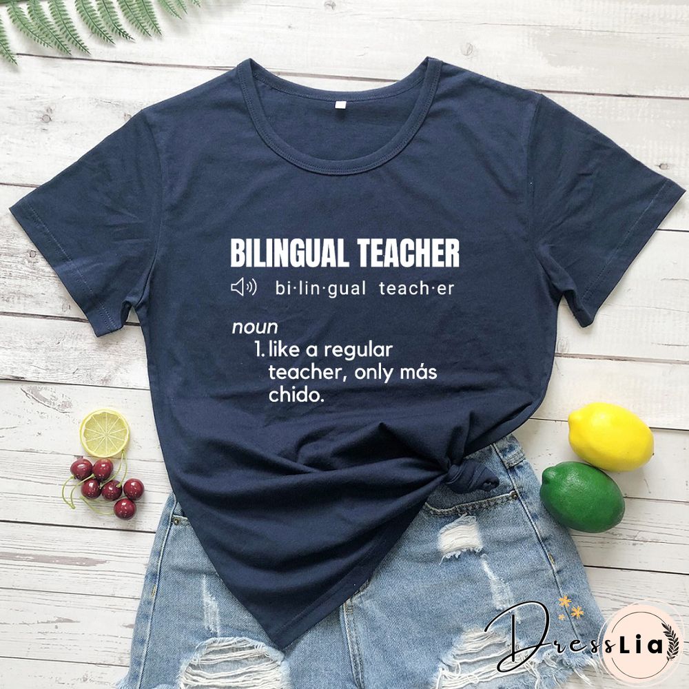 Bilingual Teacher Definition T-Shirts SpanishTeacher ShirtsFunnyBilingualTeacher Tee Women Trendy CasualArtisticTop