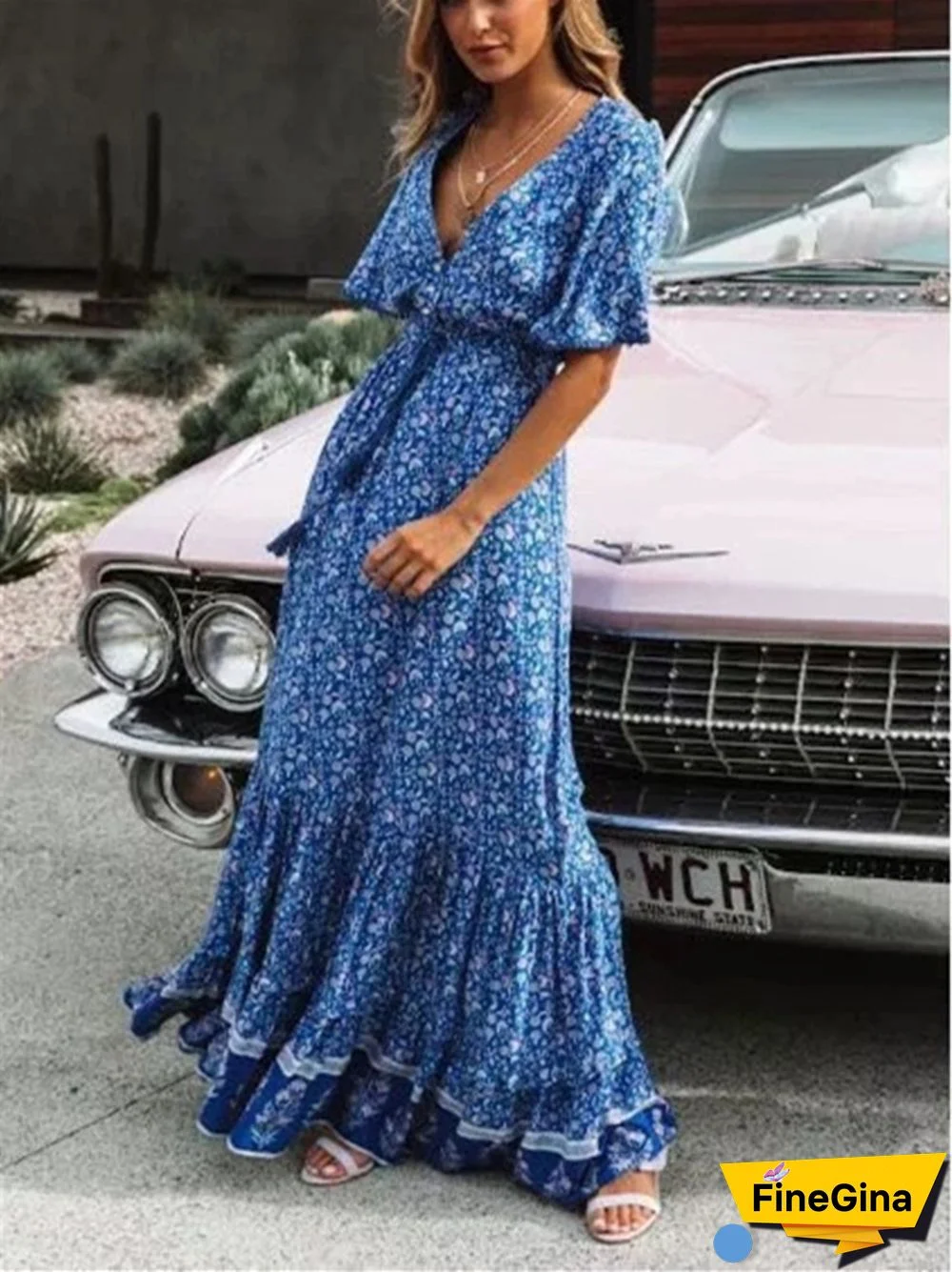 Summer Bohemian High Waist Loose Large Skirt Dress Holiday Seaside Dress