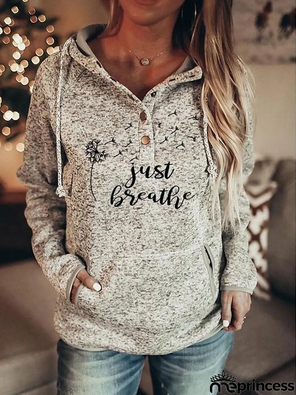 Women's Hoodie Sweatshirt Pullover Snowman Letter Dandelion Casual Button Drawstring Front Pocket Black Red Orange Active Hoodie Long Sleeve Top Micro-elastic Fall & Winter