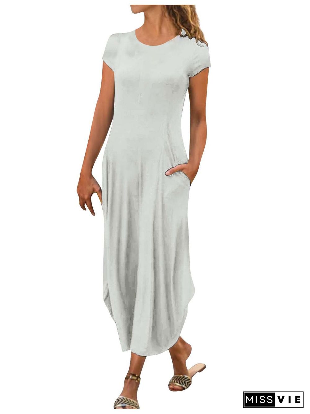 Women's Short Sleeve Scoop Neck Casuals Maxi Dress