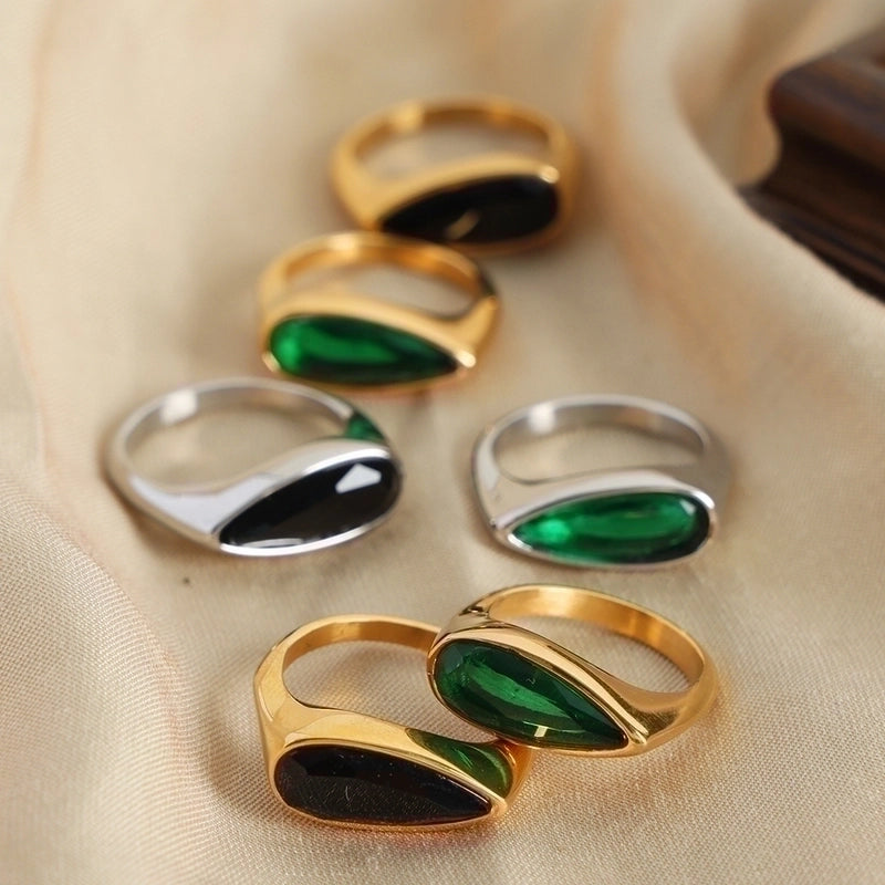 Casual Glam Minimalist Geometric Glass Titanium Steel Glass 18K Gold Plated Plating Inlay Rings