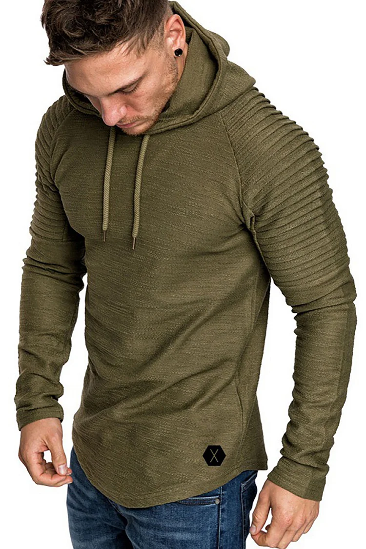Casual Textured Long Fold Sleeve Hoodie