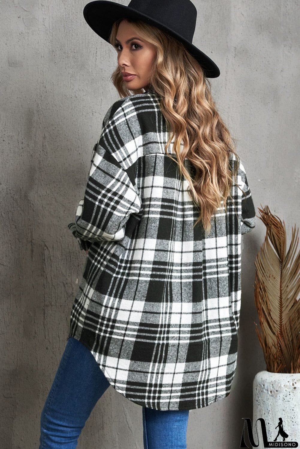 MidiSono - Plaid Boyfriend Shirt Coat