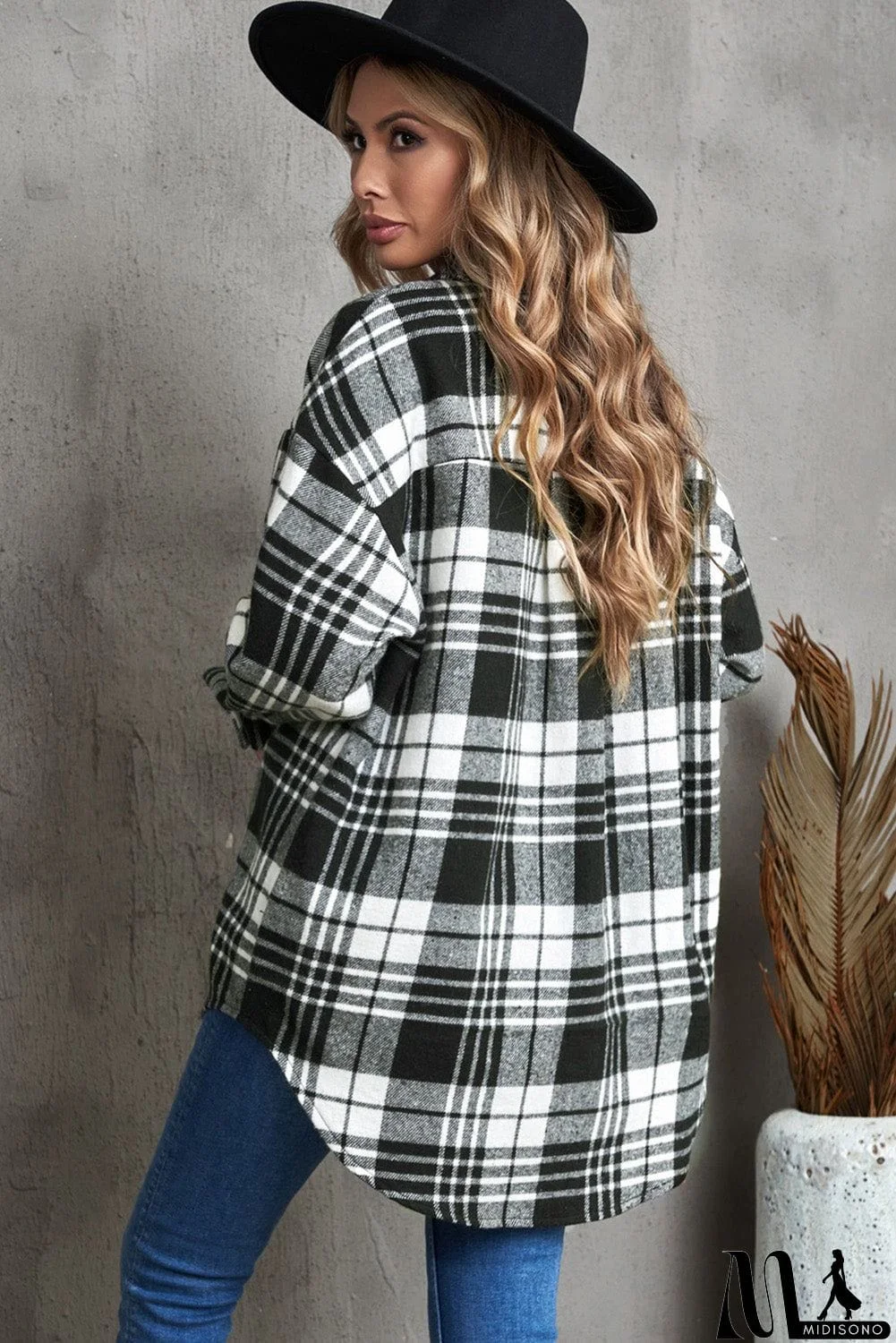 MidiSono - Plaid Boyfriend Shirt Coat