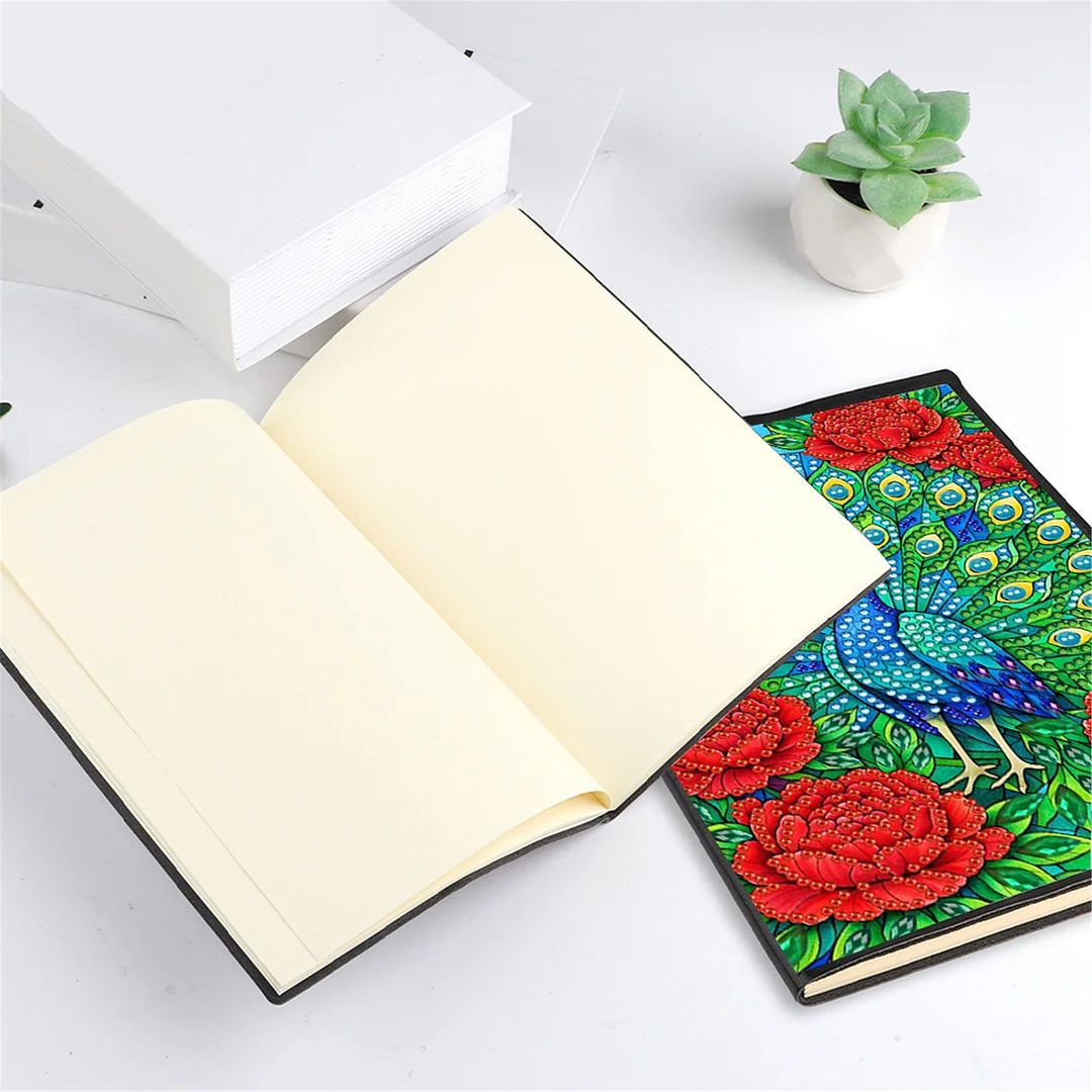 DIY Flower Diamond Painting Journals Notebooks 50 Pages A5 No Lines Special Shaped Diamond Art Kits for Beginners Craft Lovers and Artists (Peacocks)
