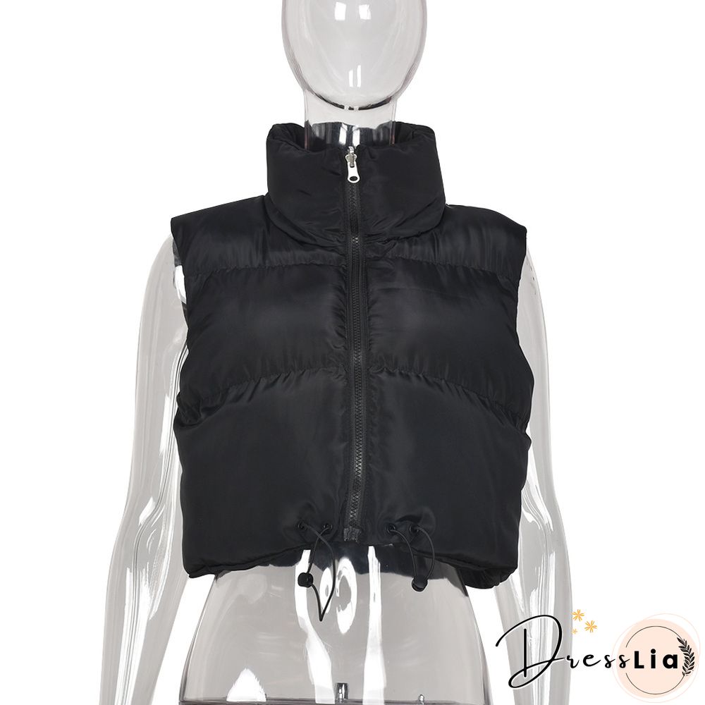 Zip Up Stand Collar Padded Puffy Vest Jackets