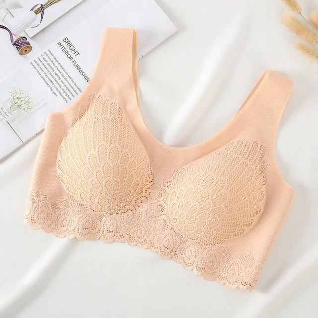 Women Bra Lace Underwear Seamless Bras Wireless Sexy Push Up Brassiere Gathers Pad Intimates Lingerie Beauty Back Latex Bralette