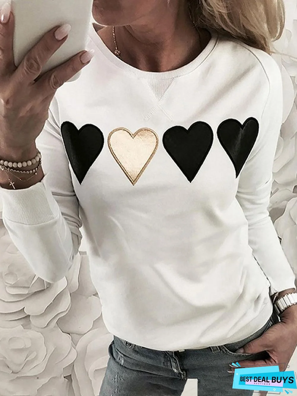 Long Sleeve Basic Crew Neck Geometric Sweatshirt