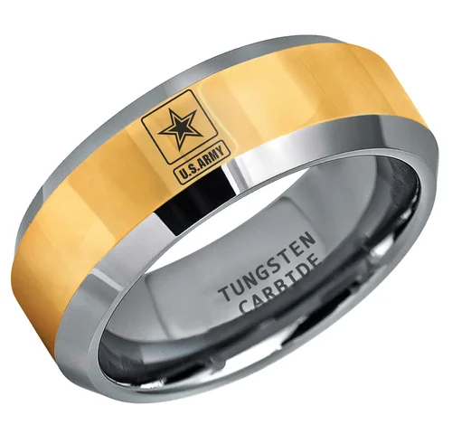 4MM 6MM 8MM Women or Men's U.S. Army Tungsten Military Wedding Bands Domed Silver Black Gold with Laser Etched United States Army Logo