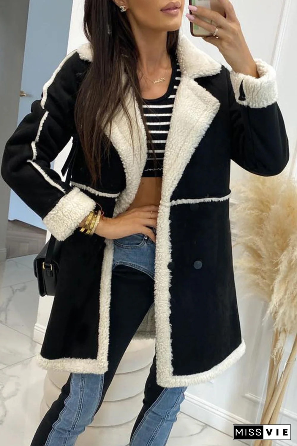 Elegant Solid Patchwork Pocket Half A Turtleneck Outerwear