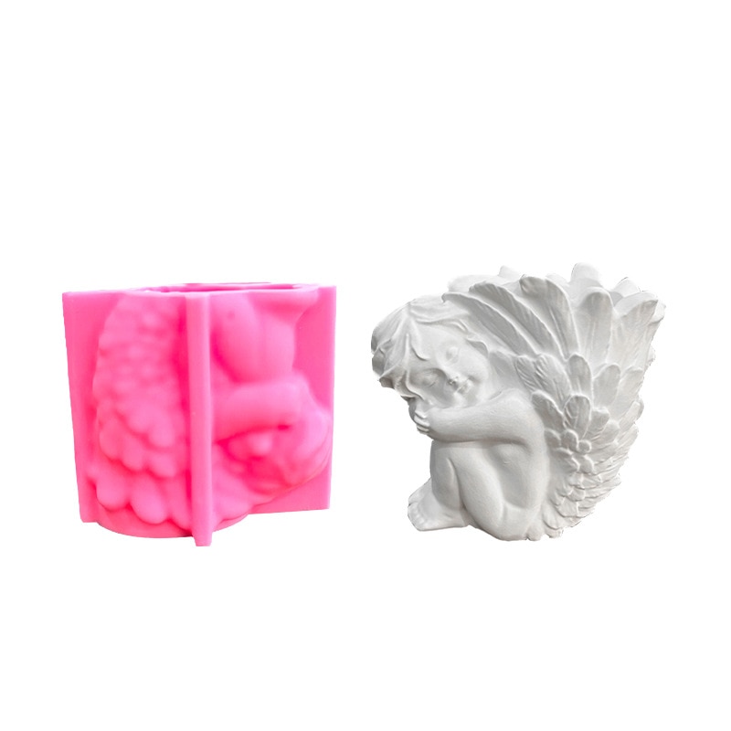 Little Angel Flower Pot Art Vase Molds Handmade Cement Silicone Flowerpot Pen Holder Concrete Big Wing Cupid Planter Mould