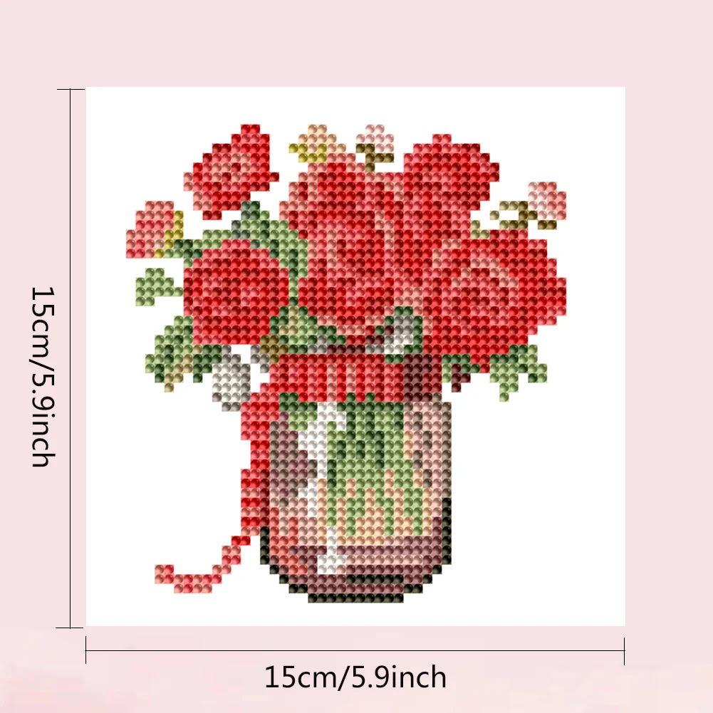 12pcs Flowers DIY Mini Round Diamond Painting Table Decor No Frame15x15cm