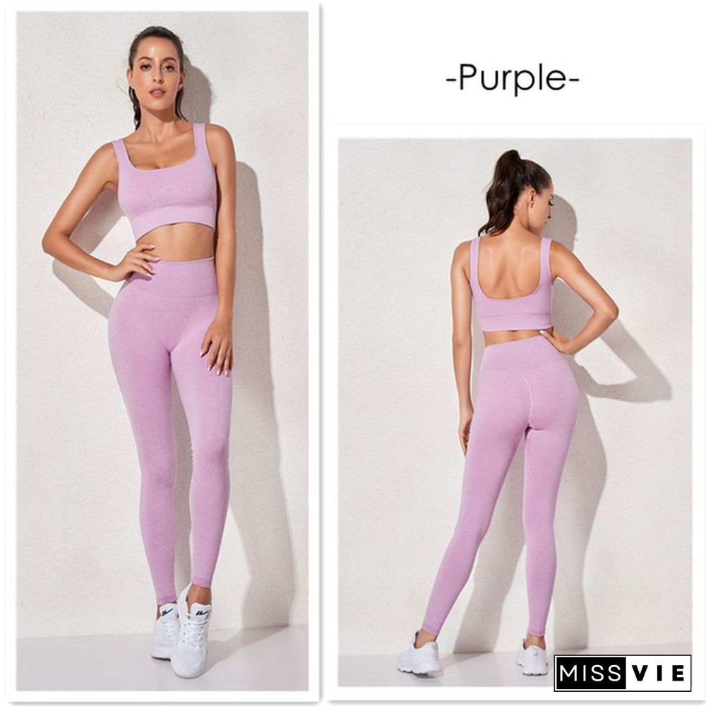 Womens Sportswear Yoga Set Workout Clothes Athletic Wear Sports Gym Legging Seamless