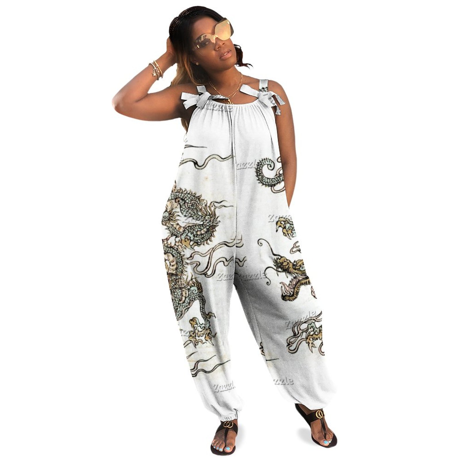 Vintage Japanese Dragons Women Plus Size Jumpsuit Summer Loose Harem Pants Floral Playsuit Track Jumpsuit Casual Long Length Polyester Spandex