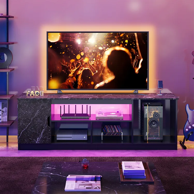 Bestier 63" LED TV Stand for TVs up to 70", Gaming Entertainment Center with PS5 Storage, Modern Media Console Table with 2-Tier Storage Shelves