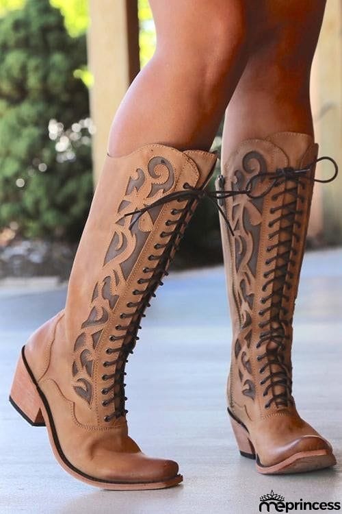 Laser Cut Lace Up High Boot