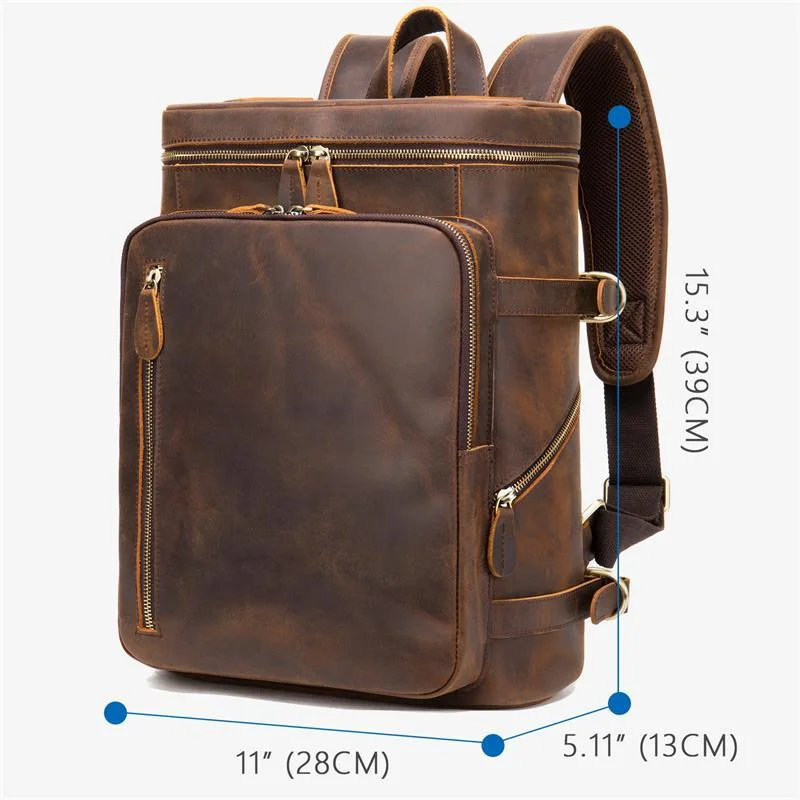 Classic Handbag Retro Leather Computer Large-Capacity Breathable Backpack