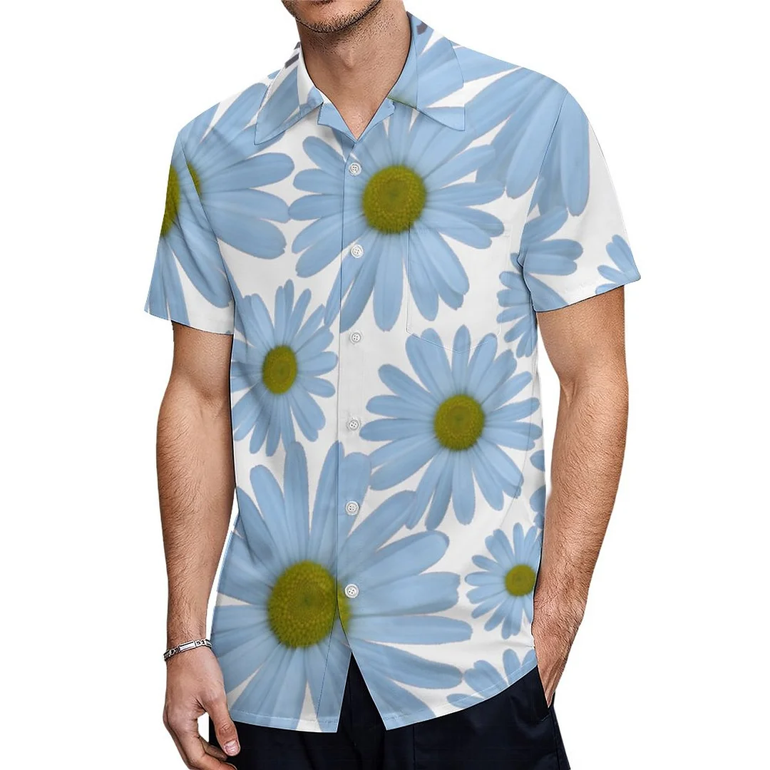 Daisy Pastel Floral Blue Green Flower Stripe Hawaiian Shirt Mens Button Down Plus Size Tropical Hawaii Beach Shirts