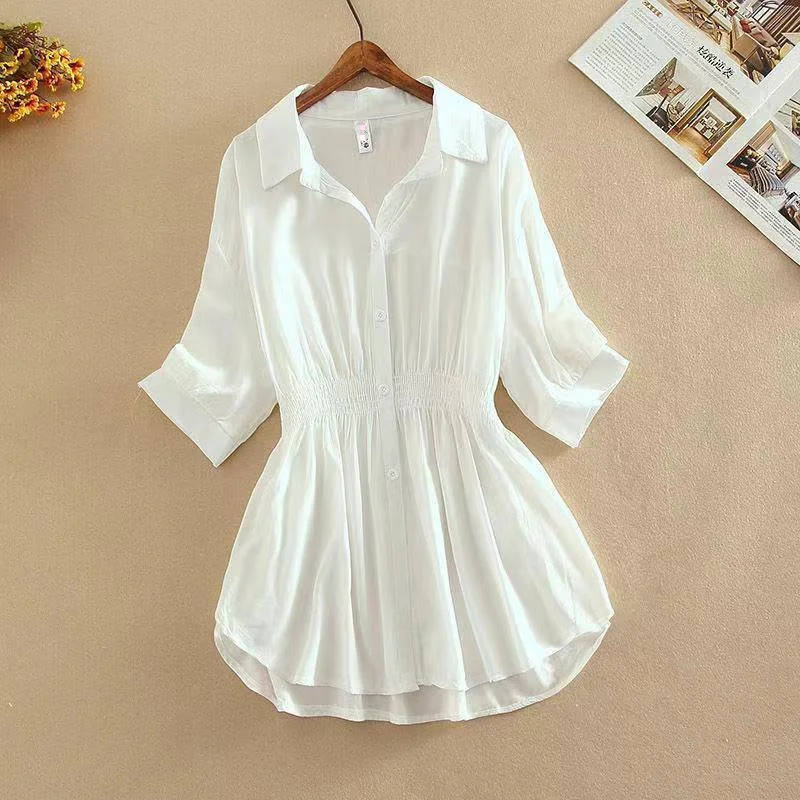 Brownm Brownm Large-Size Collar Loose Shirt Women 2025 Summer New Waist Thin Temperament Design Shirt Woman