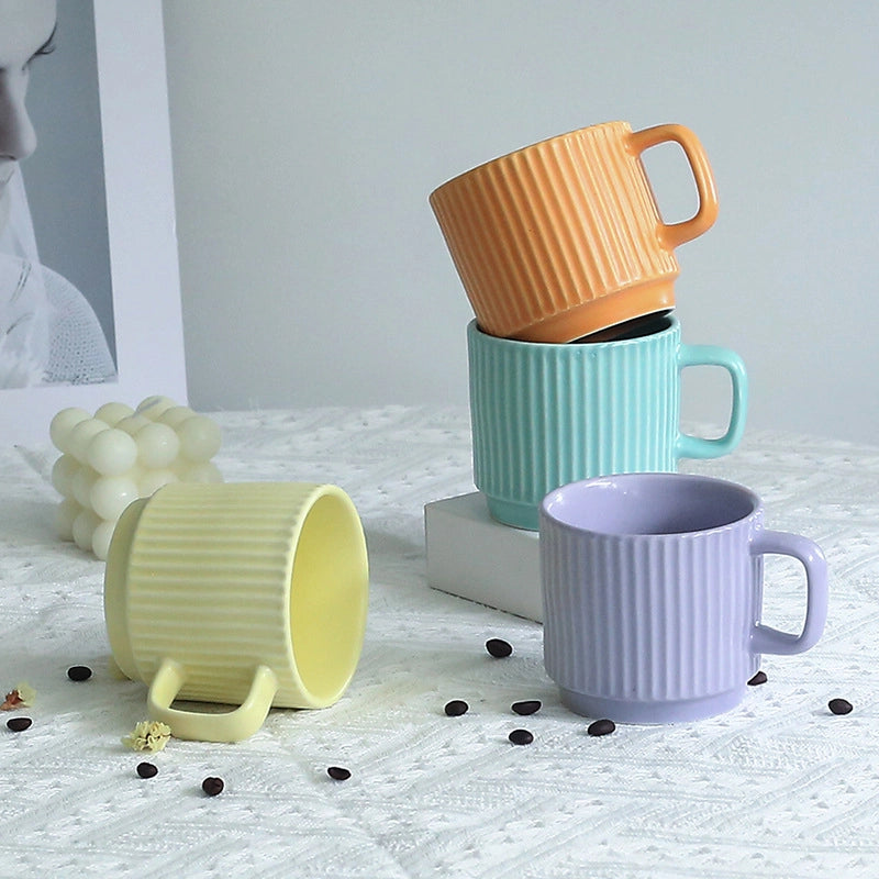 Macaron Simple Striped Ceramic Mug Accompanying Gift Coffee Mug Promotional Mug