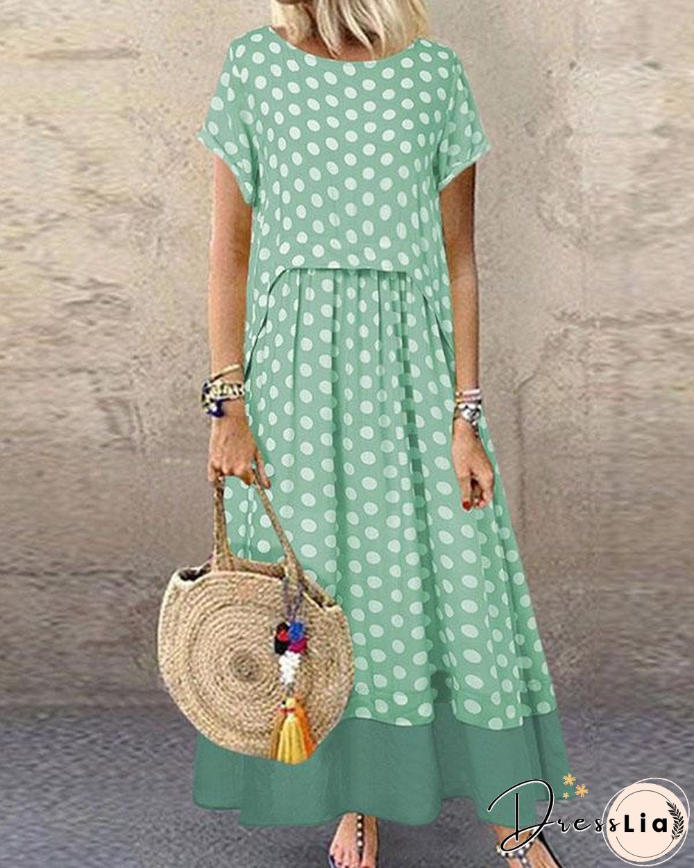 Polka Dot Fake Two Pieces Summer Plus Size Maxi Dress