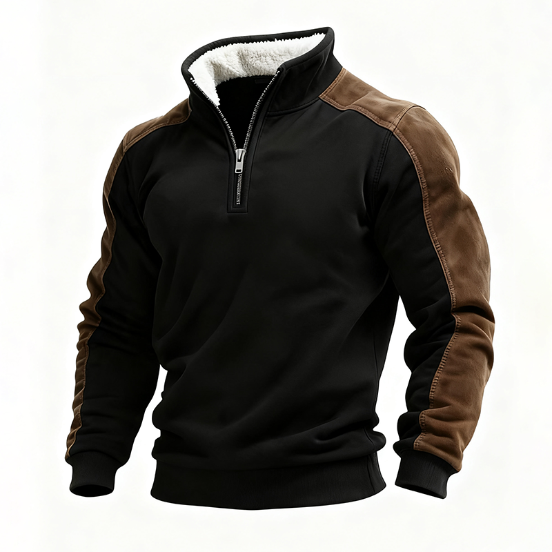 Men's Autumn/Winter New Outdoor Half-Zip Stand Collar Suede Casual Sweatshirt-inspireuse