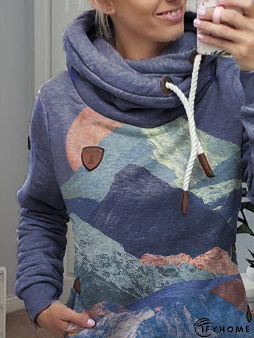 Multicolor Floral-Print Casual Geometric Hoodie Sweatshirts | IFYHOME