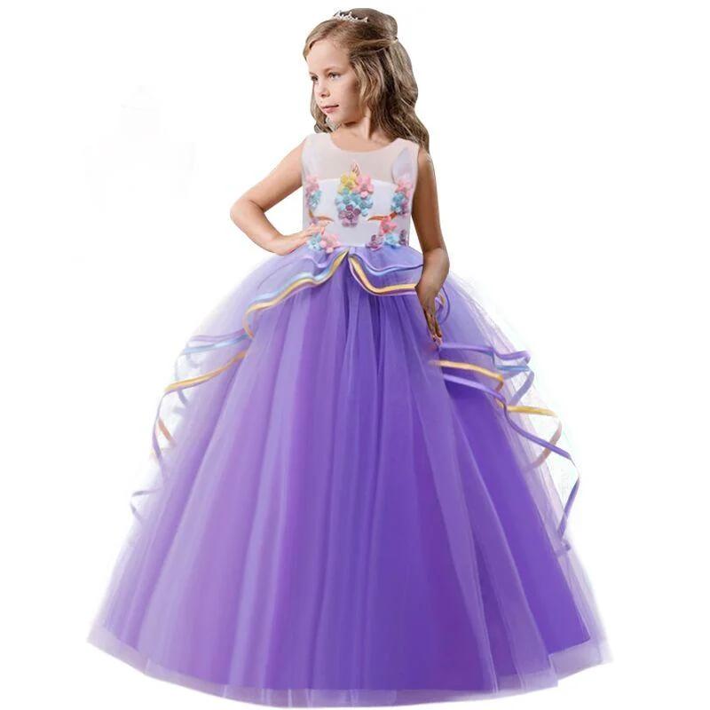 Kids Girls Clothes Lace Flower Fancy Bridesmaid Kids Dresses Children Princess Dress long Gowns Pageant Party Communion Cosutme
