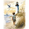 Kind vor dem Leuchtturm - quadratischer Bohrer Diamantmalerei - 35*45cm