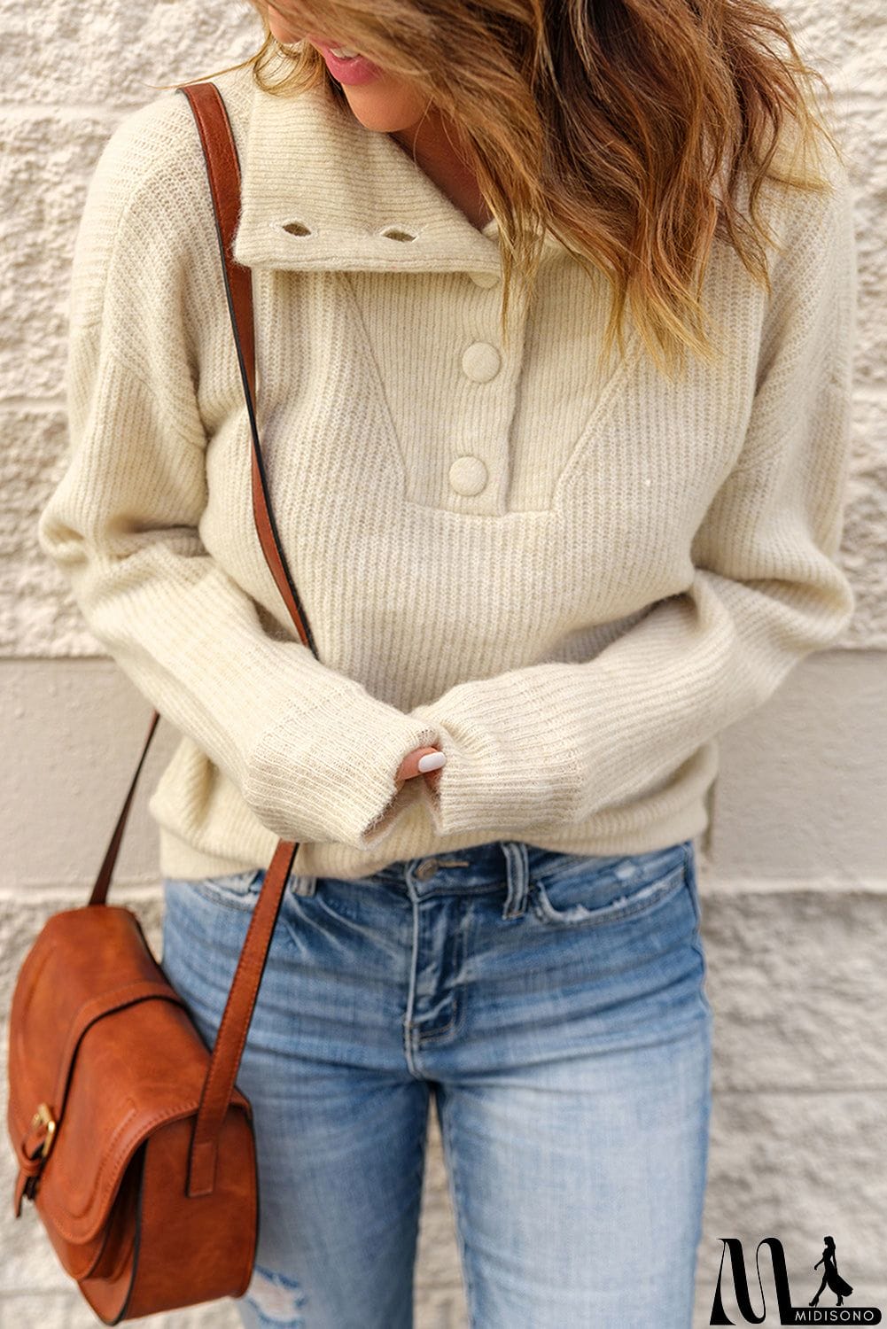 MidiSono - Apricot Comfy Ribbed Sweater