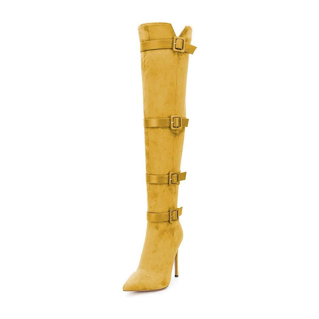 Full Color Pointed Toe High Boots Suede Buckle Thigh High Boots