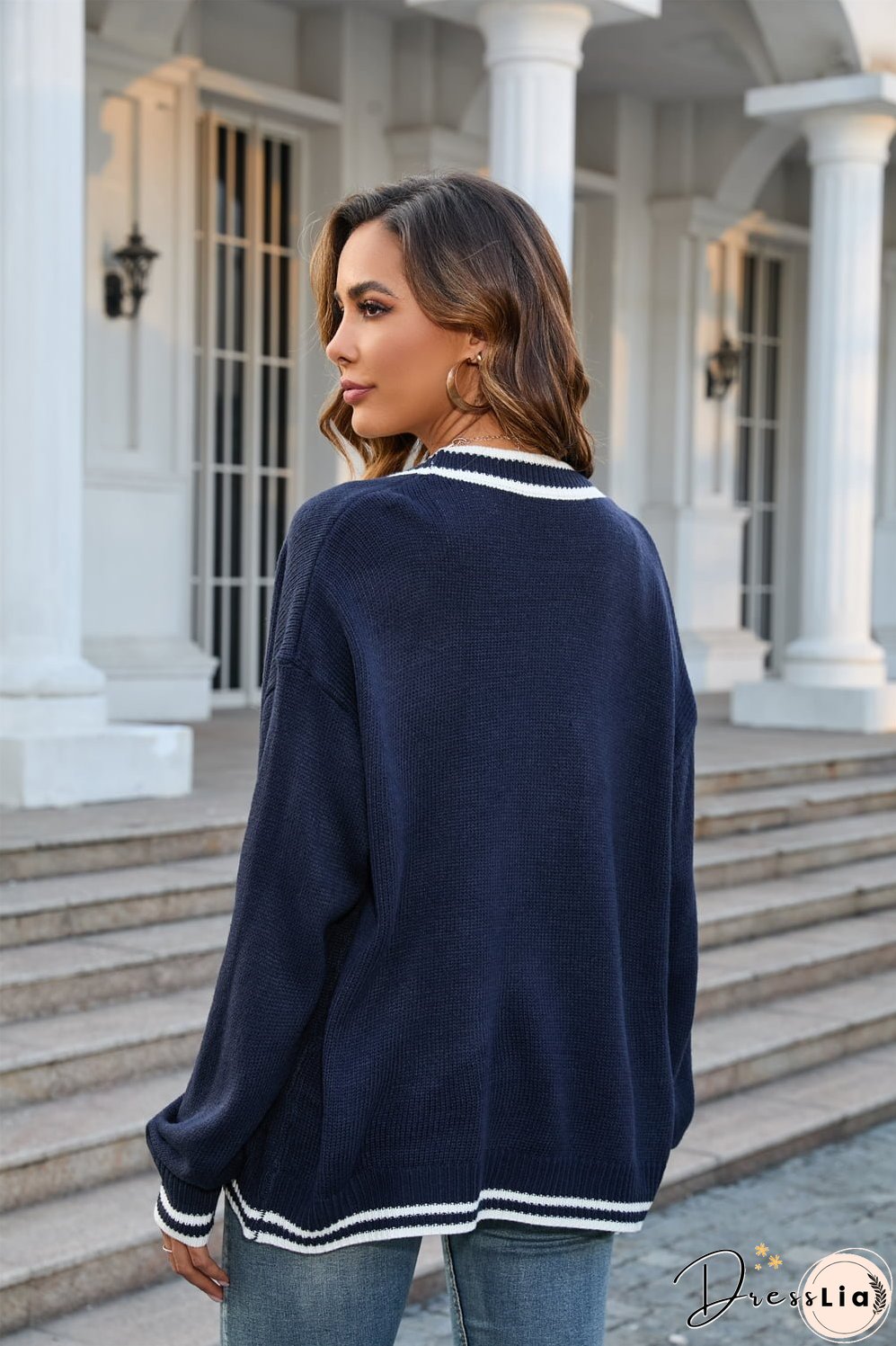 Buttoned V-Neck Long Sleeve Cardigan