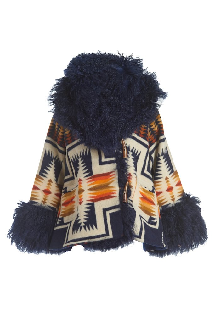 Harding Navy Shearling Cloak