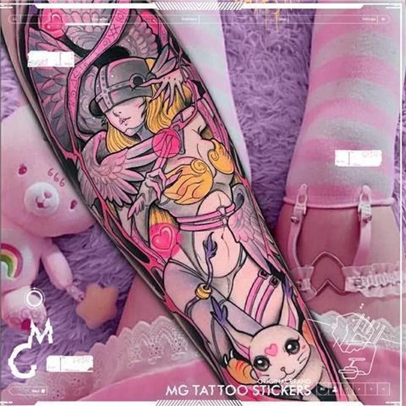 Japanese Dark Comics Evil Kawakami Tomie Double-sided Girl Waterproof Temporary Fake Tattoo Sticker Sleeve Anime Tattoo