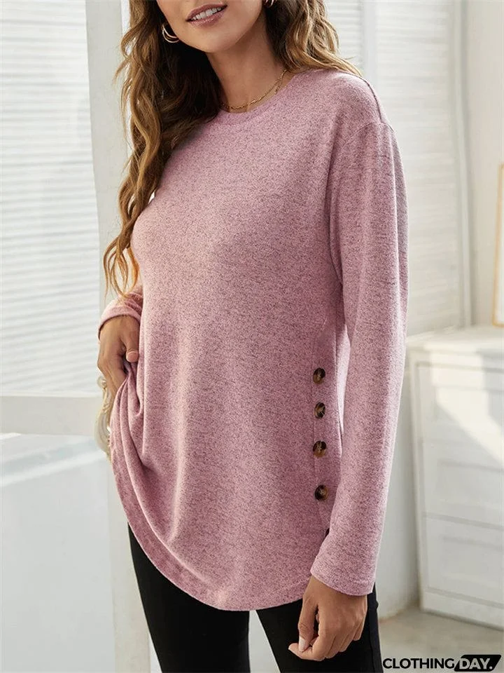 Women's Simple Casual Round Neck Long Sleeve T-shirts