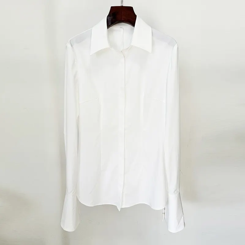 Nigikala Nigikala New Star Fashion Simple Repair White Long-Sleeved Horn Sleeve Shirt