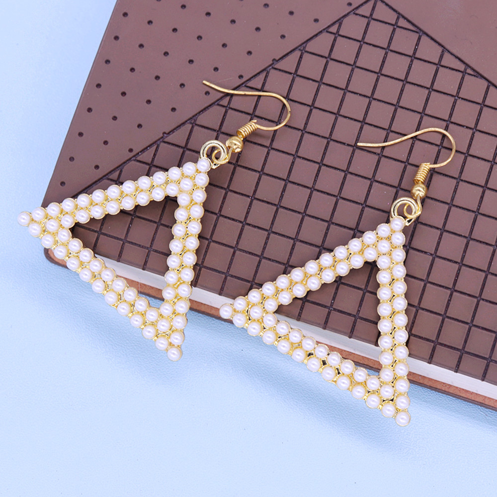 Custom Metal Alloy Gold Plating Cream Imitation Pearl Triangles Dear Delta Diva Earrings Sorority Ear Ring Jewelry