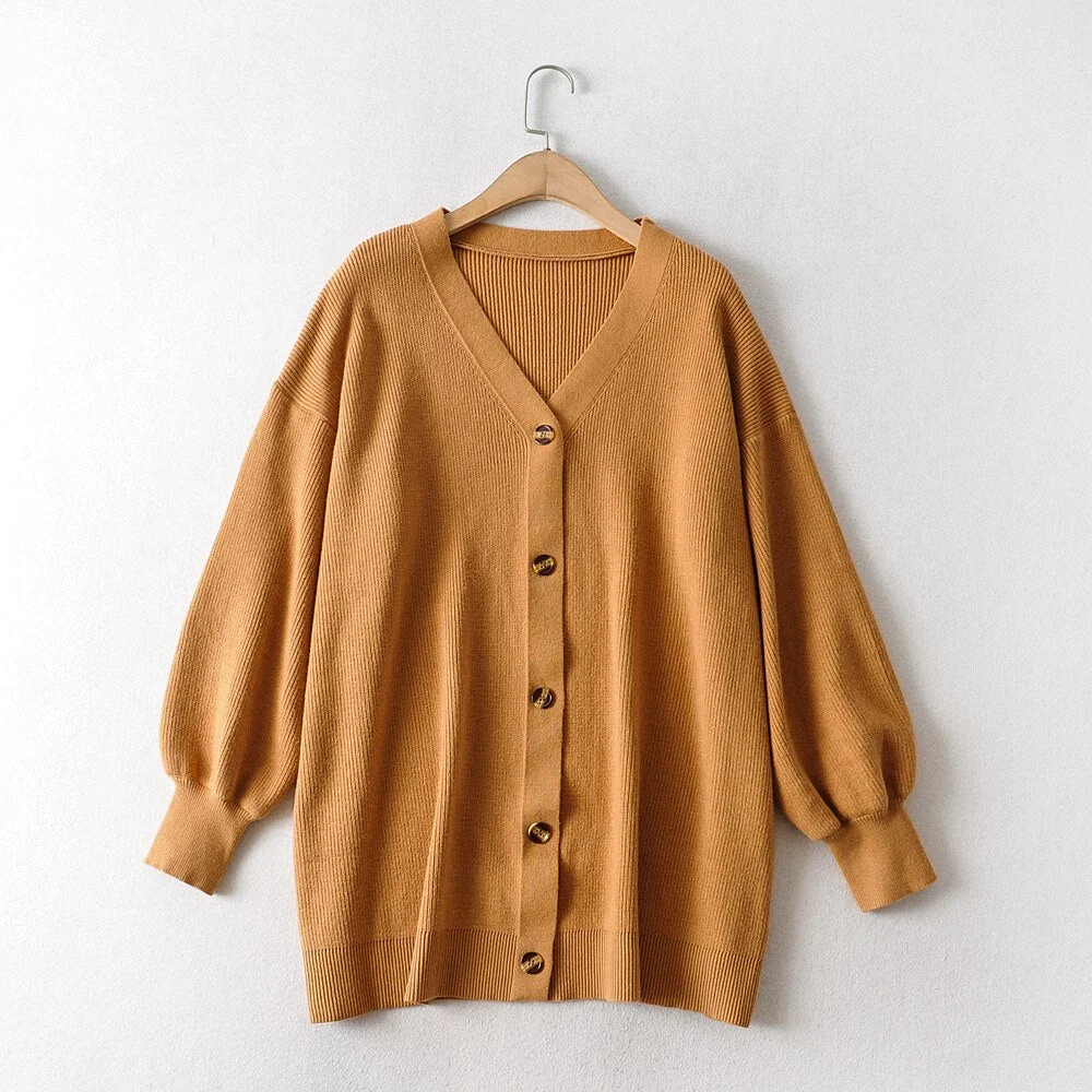 Tangada Women Oversized Thick Loose Knitted Cardigan Sweater Vintage Long Sleeve Button-up Female Outerwear Chic Tops AI01